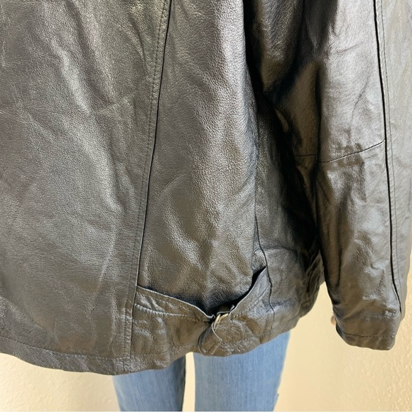 Excelled Womens black leather moto jacket full zip size XL bikercore - Picture 6 of 12